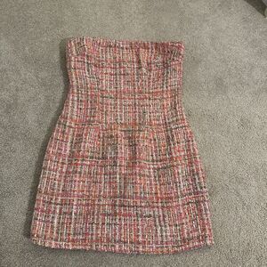 Superdown Revolve Nanea Strapless Dress in Pink Lightweight Tweed Size Medium